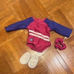 American Girl Doll Gymnastics Leotard, Scrunchie and White Slippers
